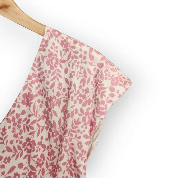 Y2K Isabella Bird White & Pink Floral V Neck Silk Midi Dress M - Picture 8 of 15